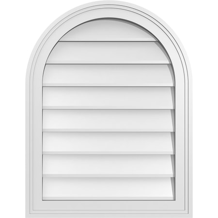 Ekena Millwork Round Top Surface Mount PVC Gable Vent w/ 2"W x 1-1/2"P Brickmould Frame, 20"W x 26"H GVPRT20X2602SN